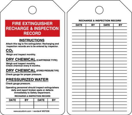 Fire Extinguisher Tag Vinyl Waterproof Double Side Printing Plastic Tag for for Indoor Outdoor Inspection Tag